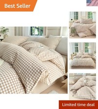 Queen Comforter Set Tan Gingham Comforter Modern Style Beige Plaid Comforter ...