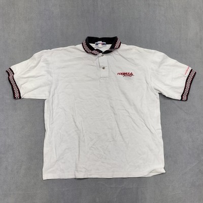 Jerzees men sz L 100% cotton 1/4 button down short sleeve formula 1 racing shirt