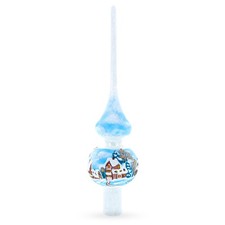 Winter Wonderland Scene with Sparkling Snow Glass Tree Topper 11 Inches