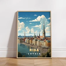 Riga Travel Poster, Latvia Print, Retro Wall Art, Printable Wall Decor