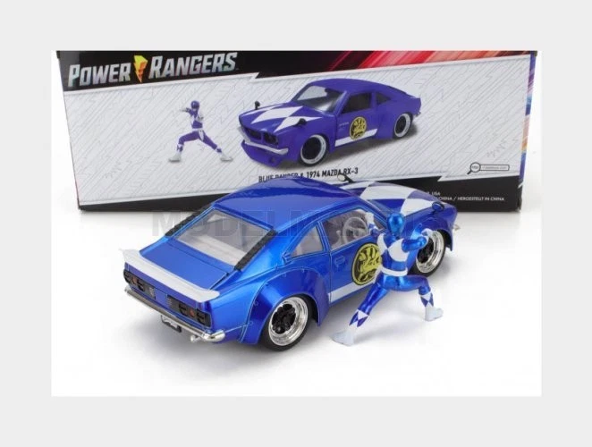 JADA 34389 MAZDA - RX-3 WITH POWER RANGERS FIGURE 1974 - BLUE WHITE - 1/24 - Immagine 2 di 2