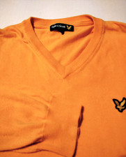 LYLE  SCOTT Scotland Men's V-Neck 100 COTTON L Bright Orange Sweater