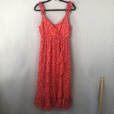 Madewell Dress Womens 2 Red Floral Maxi Ruffle Sleeveless Smocked Summer Boho