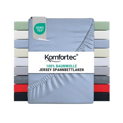 Spannbettlaken Jersey 200x200 cm Baumwolle Hellblau Oeko-Tex Boxspring Topper