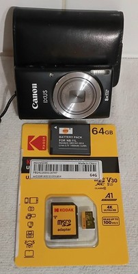 Canon IXUS 135 Black Compact Camera HD WiFi 16MP With Battery 64gb Memory Card