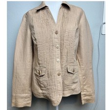 Jones New York Collection Tan Linen Pleated Button Front Jacket Size 8 L211A3897