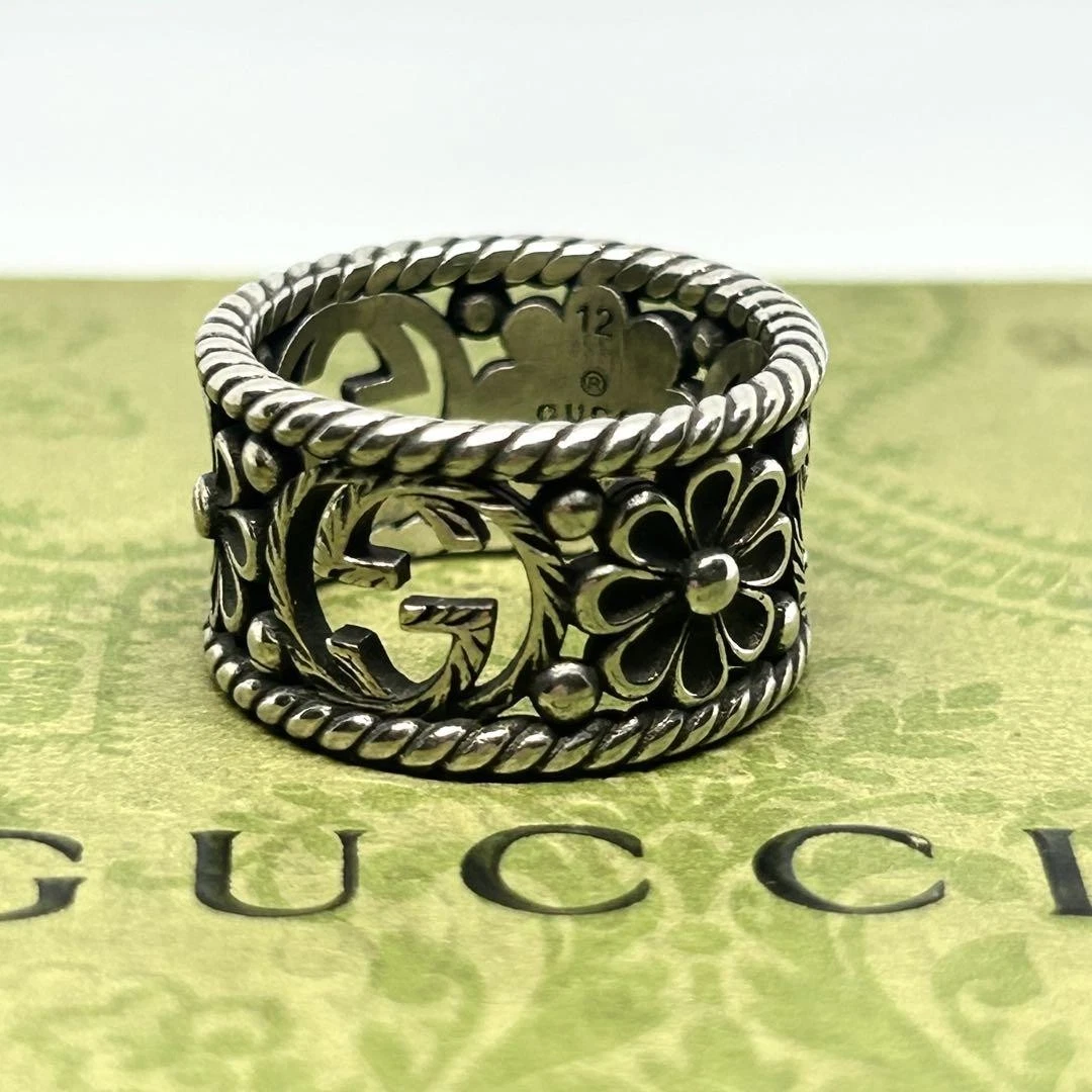 Gucci anello argento anello accessorio arabesco GG ad incastro misura 11