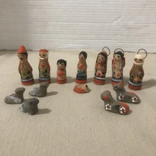 Vintage Nativity Tonala Mexican Folk Art pottery 13 pc Full Set handmade clay