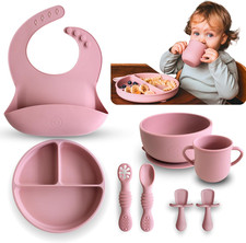 Bpa-Free Silicone Baby Feeding Set   Baby Utensils 6  12 Months, Suction Plate 