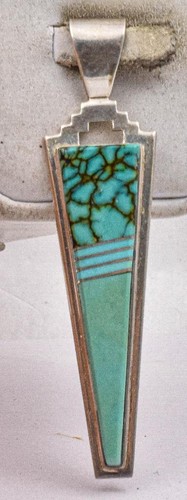 Estate Sterling Silver H & V Thompson Navajo Turquoise Native American Pendant