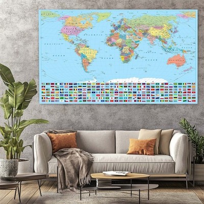 World Map Flags, Map Canvas, Educational Wall Canvas Decor