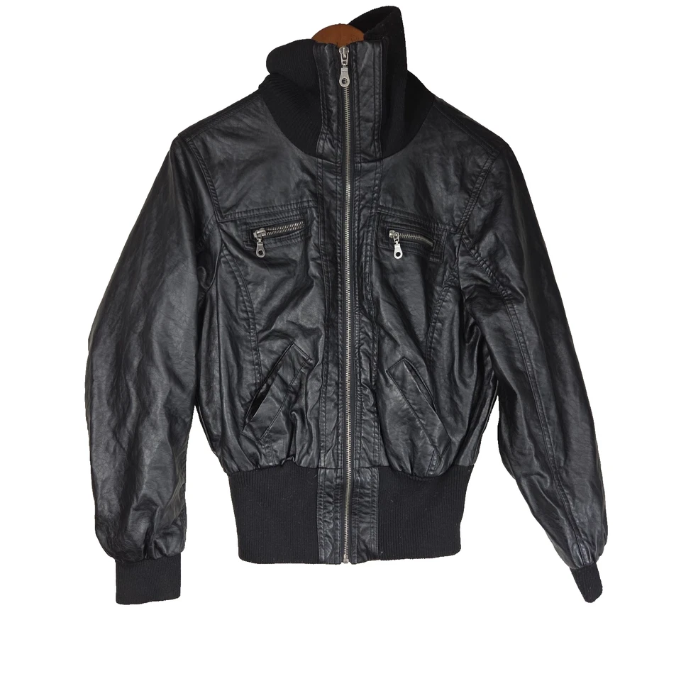 Винтажная Мотокуртка Париж Синий Черный 2XL 90-е Веганская Кожа Y2k Готический Байкерский Велосипед - Изображение 2 из 4