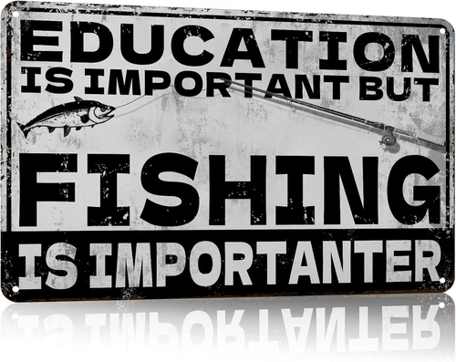 Fishing Metal Wall Decor Vintage Tin Sign Rustic Lake Cabin Man Cave Garage Bar