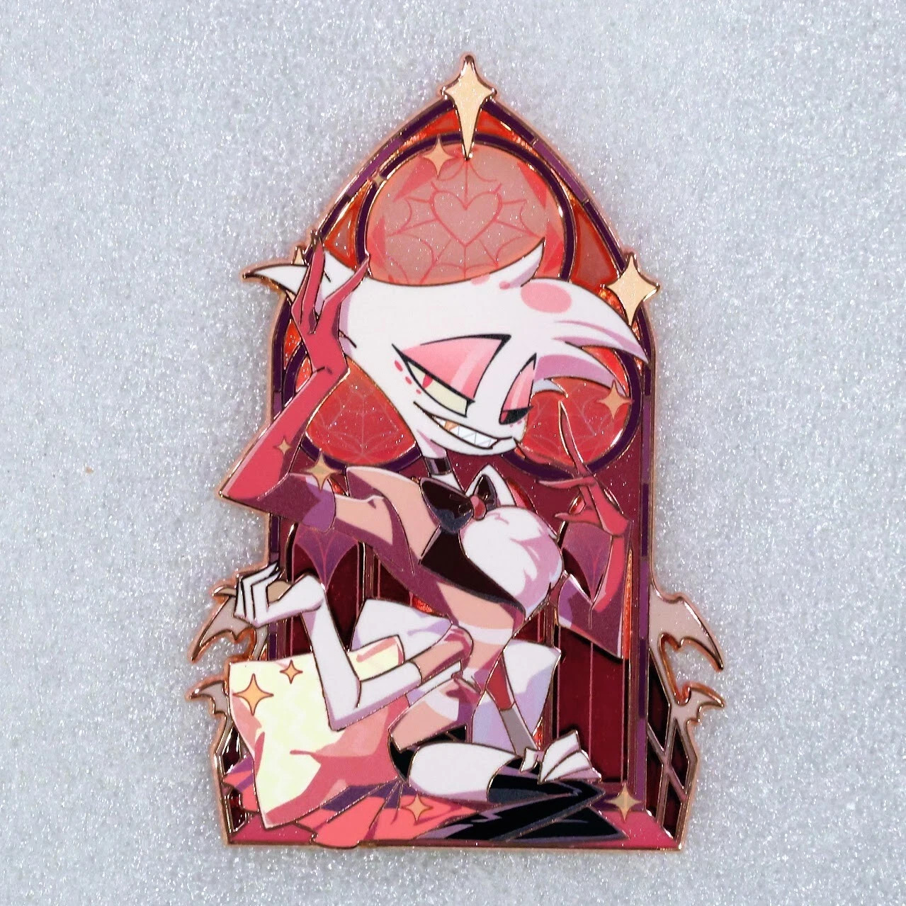 Hazbin Hotel Angel Dust Stained Glass Enamel Pin Rose Gold