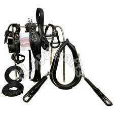 Black Leather Horse Driving Harness with Collar Complete set for Single horse