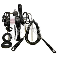 Black Leather Horse Driving Harness with Collar Complete set for Single horse