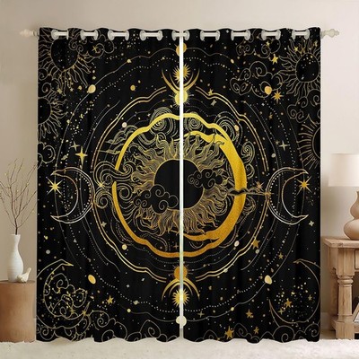 Boho Exotic Curtain (2 Panels, 38 x 54 Inch) Sun Moon Darkening Window Dreape...