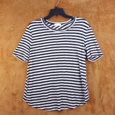 A.L.C. Top Womens Large White Stripe Pullover Crew Criss Cross Back 100% Linen