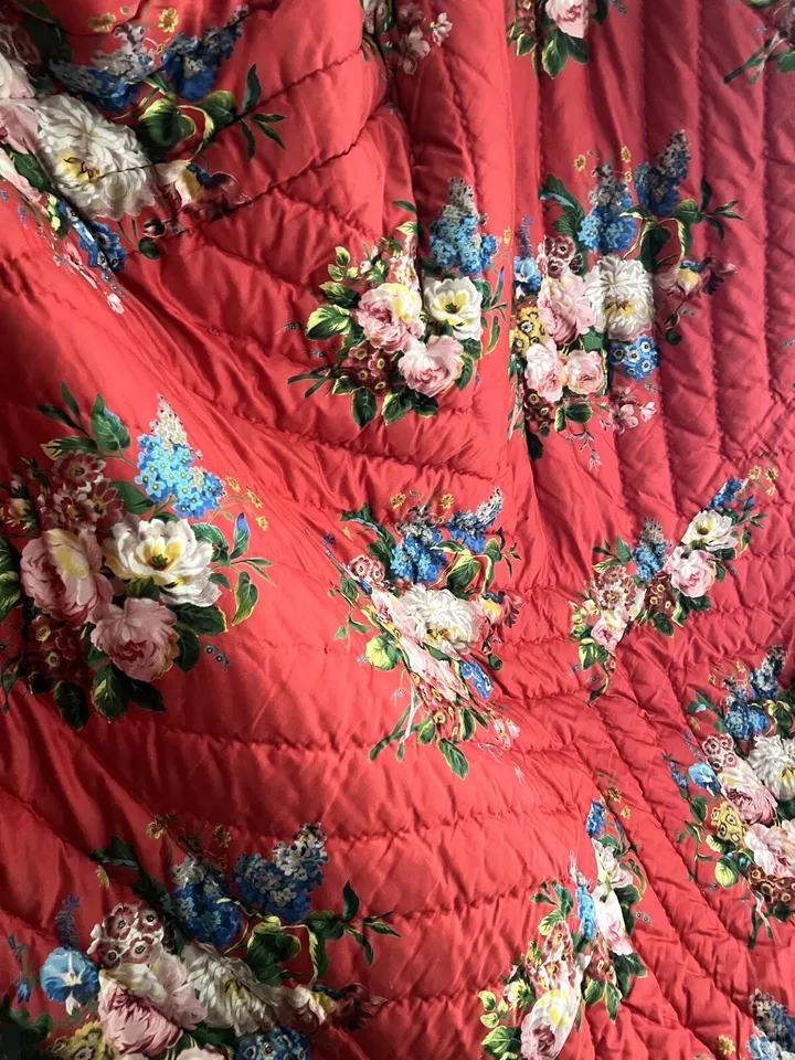БОЛЬШИЕ винтажные французские цветочные ЛОСКУТНЫЕ КРАСНЫЕ букеты роз c1950 - Изображение 4 из 4