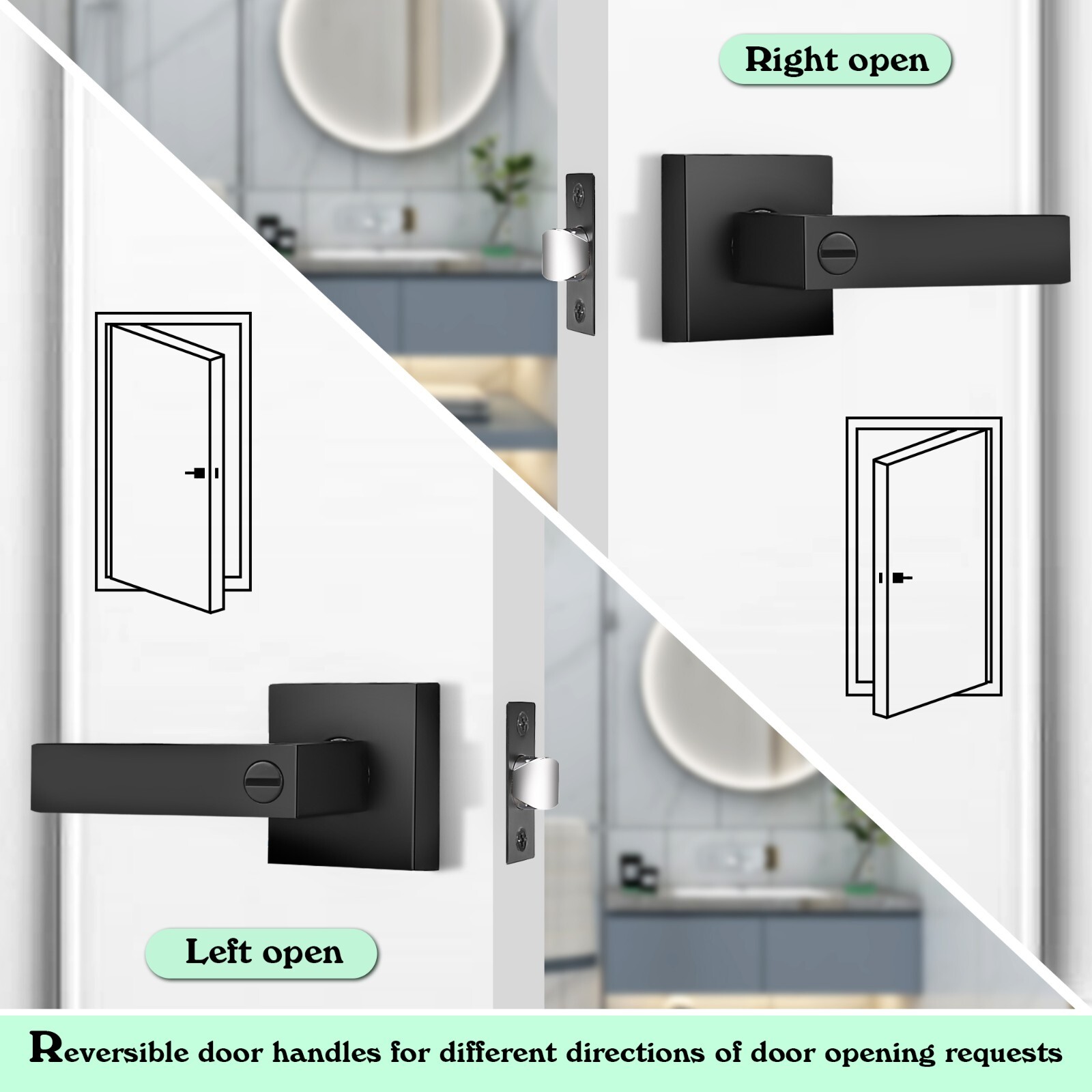 Probrico Heavy Duty Matte Black Square Door Handles Reversible Interior