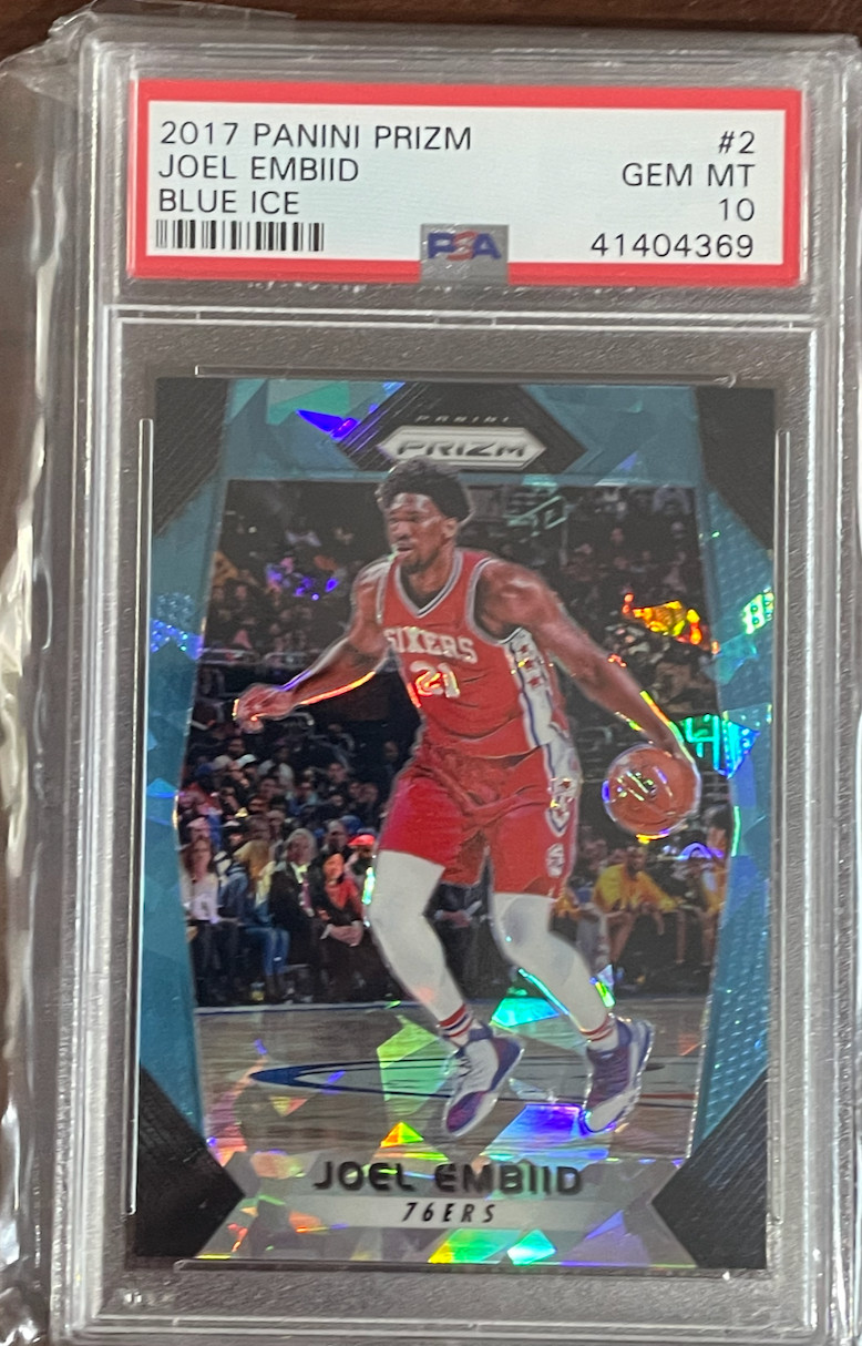 2017 Panini Prizm Joel Embiid Blue Ice /99 Psa 10