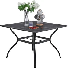 Outdoor Dining Table with Umbrella Hole Metal Patio Table Square Black