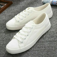 Classique Dame de Femmes Chaussures en Toile Tennis Lacet Plat Blanches Noires