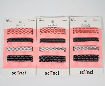 3 Scunci U Got This No-Slip Grip Hair Elastics PINK GRAY WHITE BLACK Hair Ties