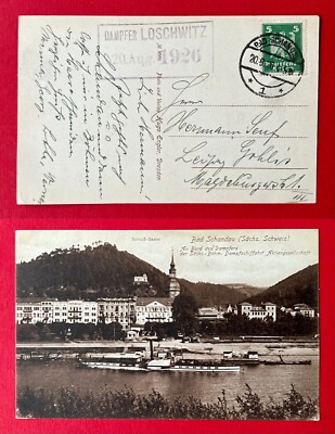 Postcard German shipping mail 1926 Elbe board stamp steamer Loschwitz (151003