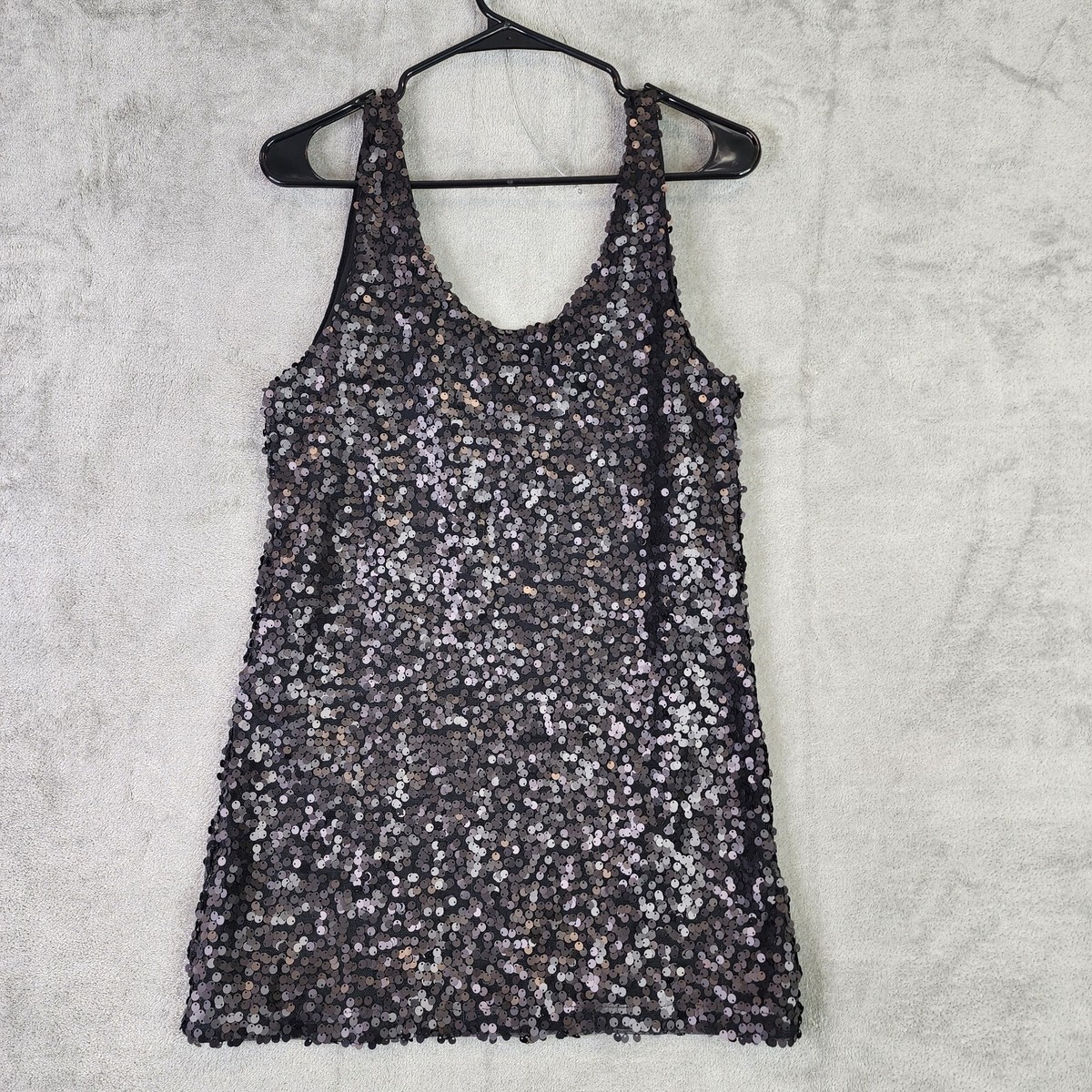 H&M Black Scoop Neck Sequin Tank Top Size XS