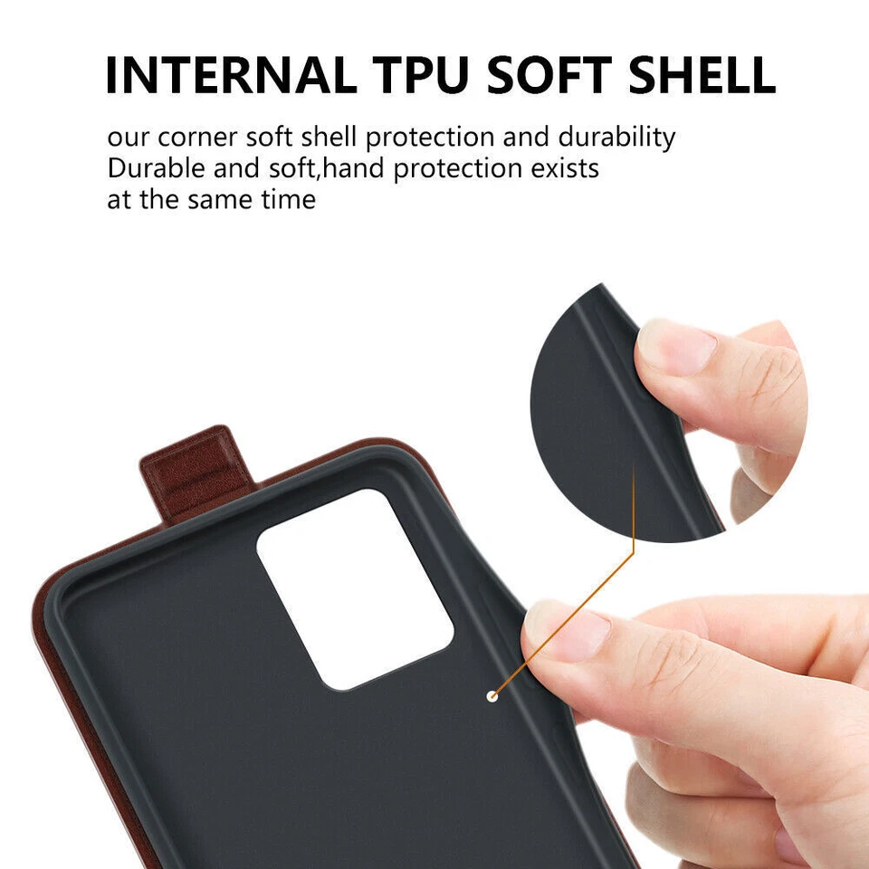 Funda tipo billetera de cuero magnética abatible vertical arriba y abajo para teléfono Motorola Foto 2 de 4