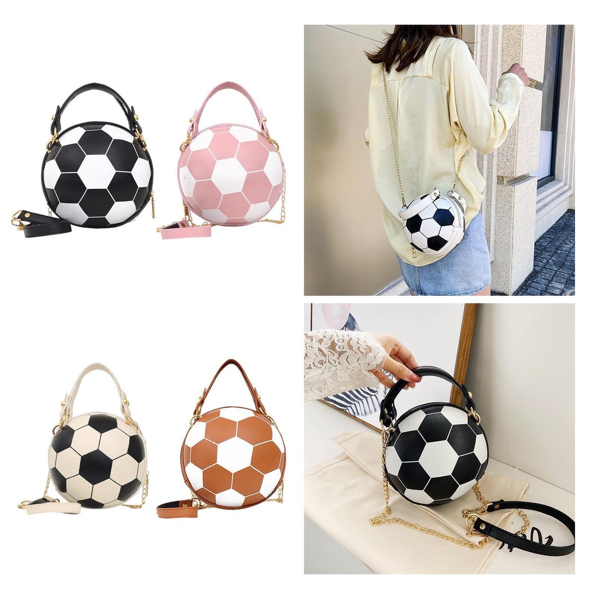 Football Shaped Cross Body Bag Purse PU Leather Shoulder Bag for