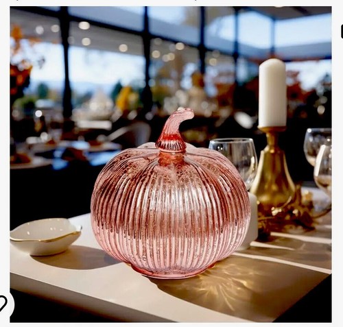 Rose Gold Thanksgiving Decorative Light Up Pumpkin Mercury Glass W/Timer Option - 第 1/4 張圖片