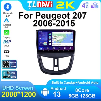2000*1200 9 Inch Android13 GPS Navigation For Peugeot 207 2006-2012 Radio Player