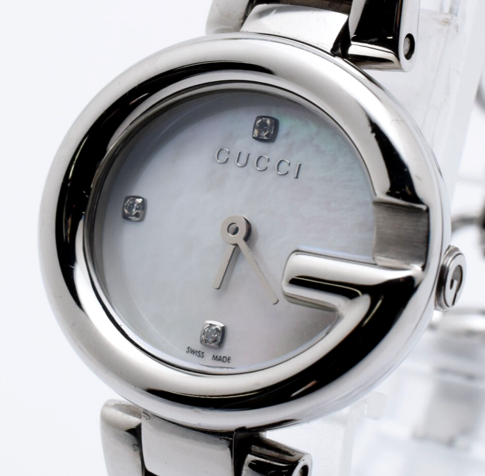 Vintage [N MINT] GUCCI 134.5 3P Diamond White Shell Dial