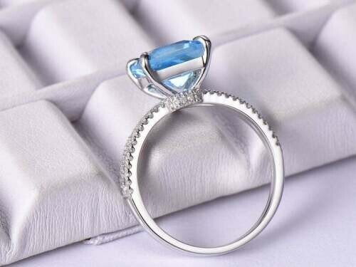 2.50Ct Lab-Created Blue Topaz Bridal Engagement Set Ring 14K White Gold Plated - Picture 11 of 12