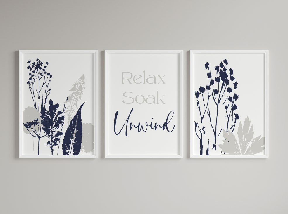 Set of 3 Navy/grey Bathroom Quote Prints, Bathroom Wall Art eBay