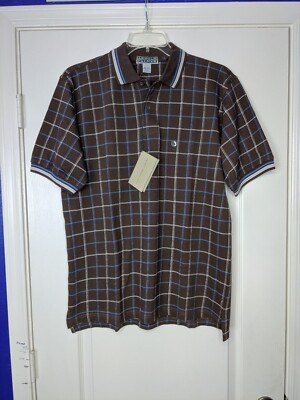 Vintage Arnold Palmer Golf Polo Shirt Men's Medium Brown Striped Plaid