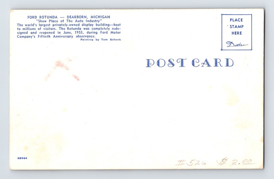 Postcard Michigan Dearborn MI Ford Rotunda Auto CAr 1950s Unposted