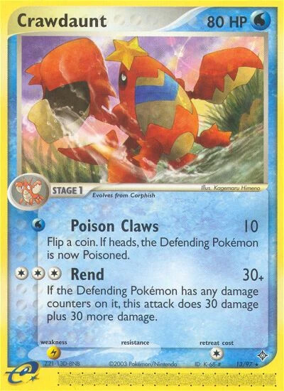 Crawdaunt 13/97 EX: Dragon Pokemon Card NM