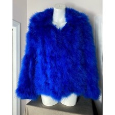 Topshop Premium Royal Blue Marabou Short Real Feather Jacket Size Medium 8 10