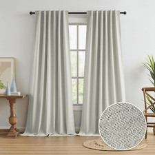 Greyish Beige Linen Blackout Curtains 120 Inches Long 10 FT, Back Tab Track Syst