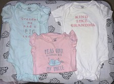 CARTER'S GIRL Bodysuit 1 Pink It  s Uncle, 1 White Grandma, 1 Green Grandma 24M