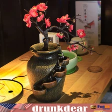 Flower Vase Waterfall Fountain Tabletop Indoor FengShui Water Fountain Decor USA