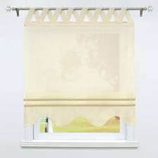 Raffrollo mit Schlaufen Leinen Raffgardine Küchengardine Landhaus Vorhang Modern