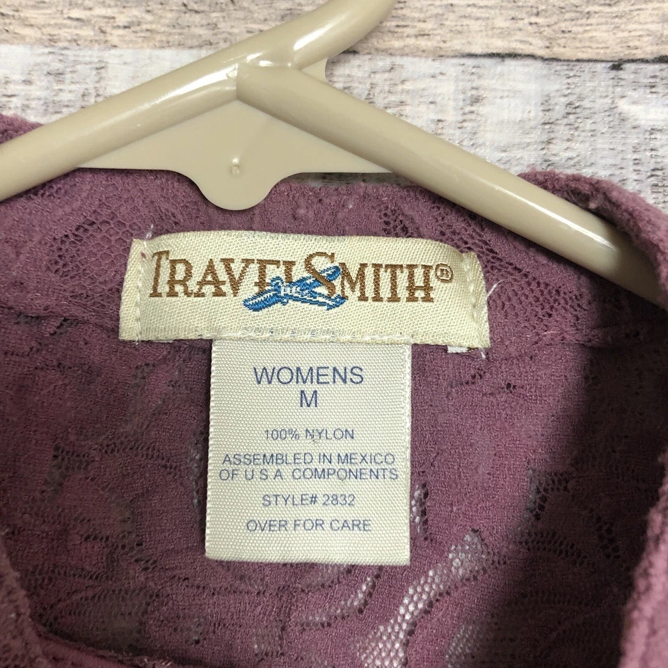 Travelsmith 2 件套女式玫瑰粉色纽扣前蕾丝开衫套装中号 — 第 3/4 张图片