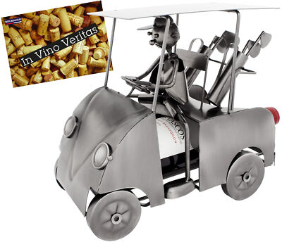 BRUBAKER Wine Bottle Holder 'Golfer in Golf Cart' - Table Top Metal Sculpture