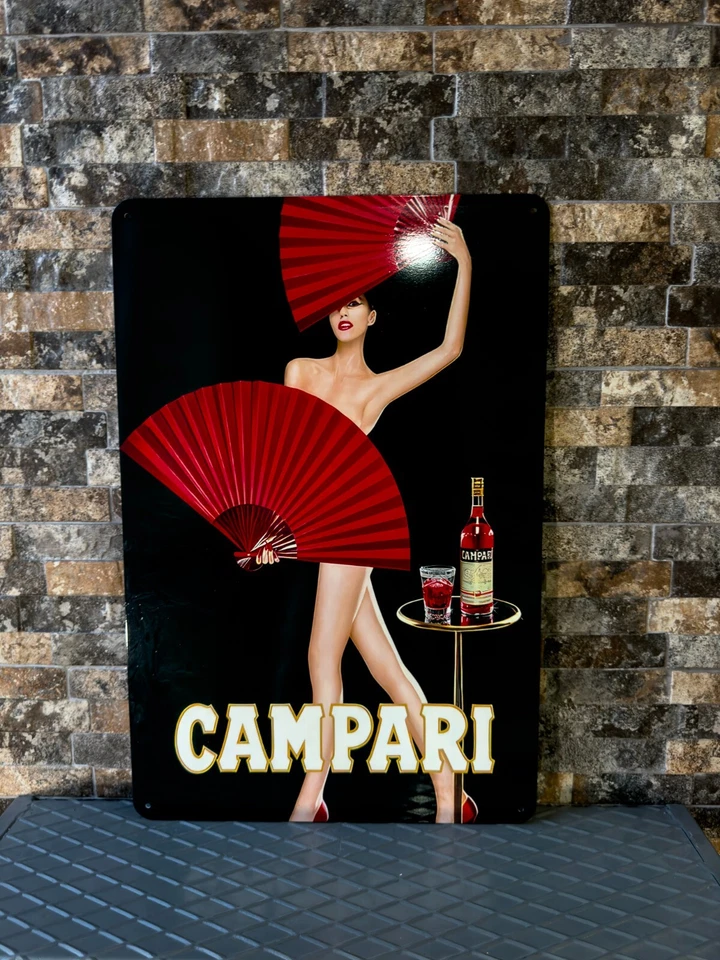 Vintage CAMPARI Woman with Red Fans  Heavy Metal Sign24"x16" (60x40 cm) - Image 2 of 4