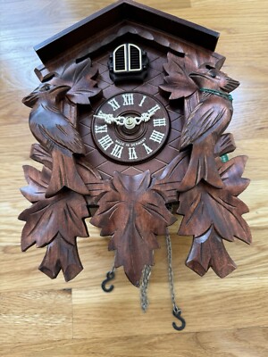 Untested Vintage Made Un Germany Cuckoo Clock Floral Birds Woods 