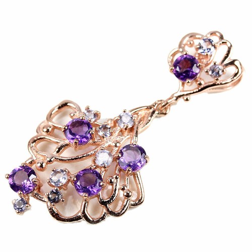 Free Form Drop Necklace Amethyst Tanzanite 14K Rose Gold on Sterling Silver 18" - Picture 3 of 11